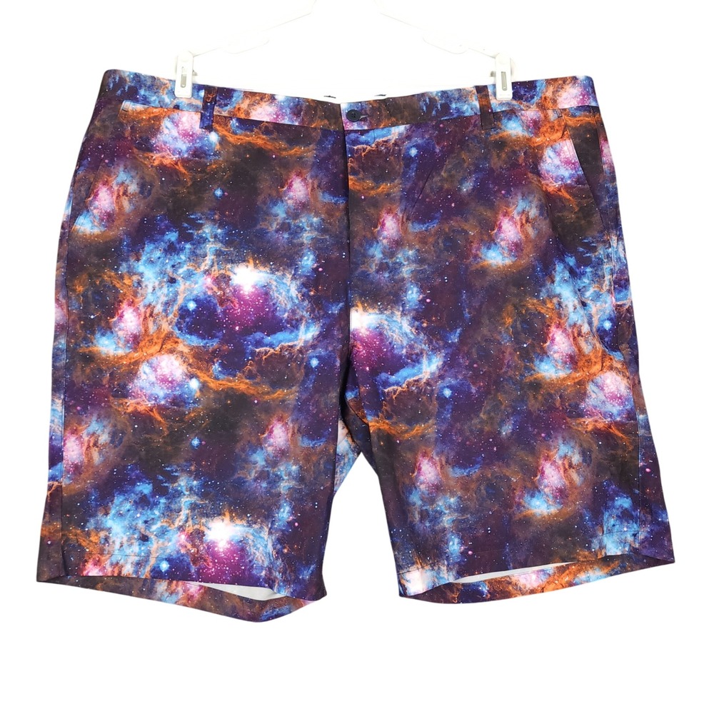 HRESKI Men's Galaxy Print Golf Shorts Size 46‎ Polyester Spandex Flat Front